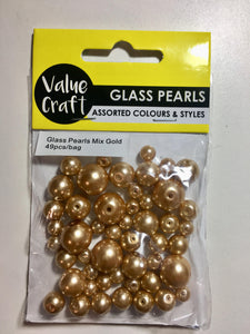 Glass Pearl Beads, 49 pieces, Assorted Size Bag